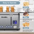 thumbnail image 3 of tostador de 4 rebanadas, KitchMix Bagel tostador de acero inoxidable con temporizador LCD, ranuras extra anchas, visualización doble, bandeja de extracción de migas (acero inoxidable), 3 of 5