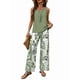 thumbnail image 1 of Conjuntos de Dos Piezas de Verano para Mujer 2025, Jersey de Cuello Cuadrado, Chaleco, Estampado Floral, Cinturón y Pantalón Verde S, 1 of 3