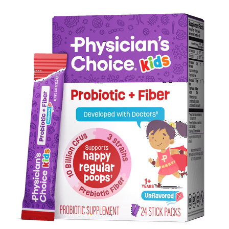Physician's Choice Kids Probiotic   Prebiotic Fiber Packets (Ages 1 ) - Supports Regularity, Occasional Constipation & Healthy Digestive System - No Allergens or Preservatives - Unflavored - 24 Pack