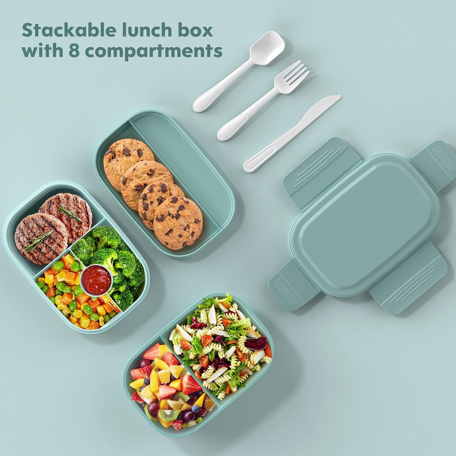 Ahot Adult Lunch Box,3 Stackable Bento Lunch Containers for Adults, Modern Minimalist Design Bento Box with Utensil Set, Leak-Proof Lunchbox for Dining Out, Work, Picnic