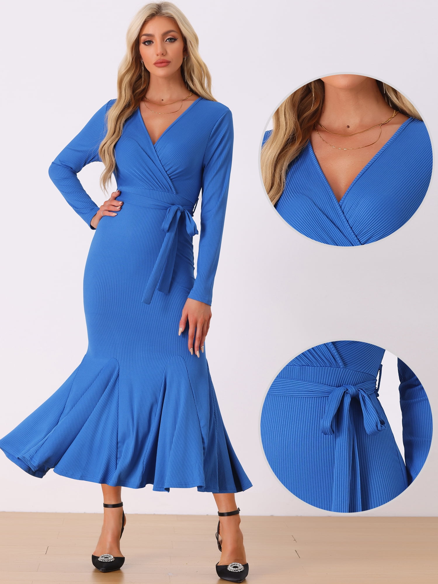 DARING DIVA Sweater Ribbed Knit Bodycon Long Maxi Fishtail Dress XL Blue