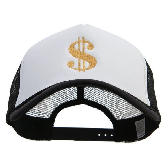 Dollar Sign Logo Big Size Embroidered Big Foam Mesh Truck Cap - White Black XL-3XL