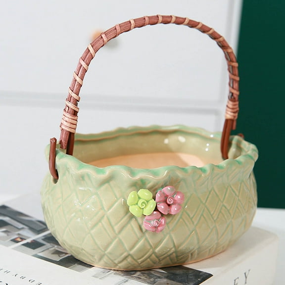 Gallickan Succulent Planter, 6 Inch Flower Plant Pot with Handle for Indoor Outdoor Plants, Handheld Basket Planter Decorative Succulents Planter, B