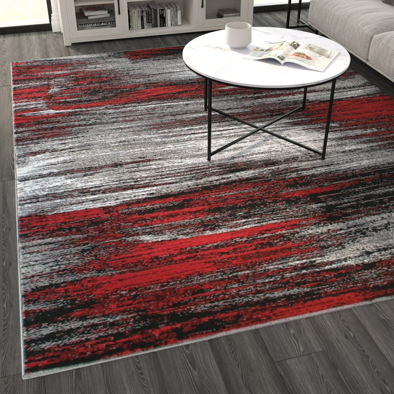 Masada Rugs Modern Contemporary Area Rug, Red Grey Black (8