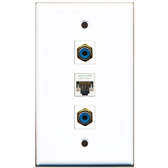 RiteAV - 2 Port RCA Blue 1 Cat5e Ethernet White Wall Plate