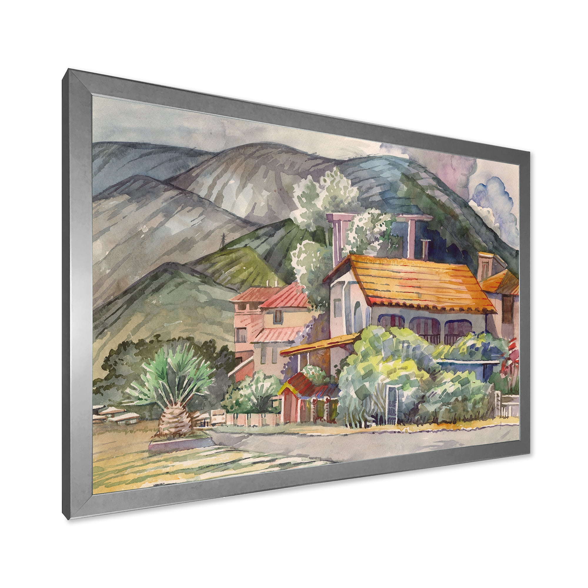 Designart 'Greek Mountains Landscape Off The Coast Of The Aegean Sea ' Traditional Framed Art Print