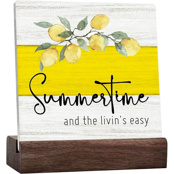Summer Lemon Decor Ceramic Desk Sign, Beach House Farmhouse Decor, Summer Time Lemon Holiday Party Decor Sign Decorations For Home Kitchen Room Wall Tabletop Shelf Decor