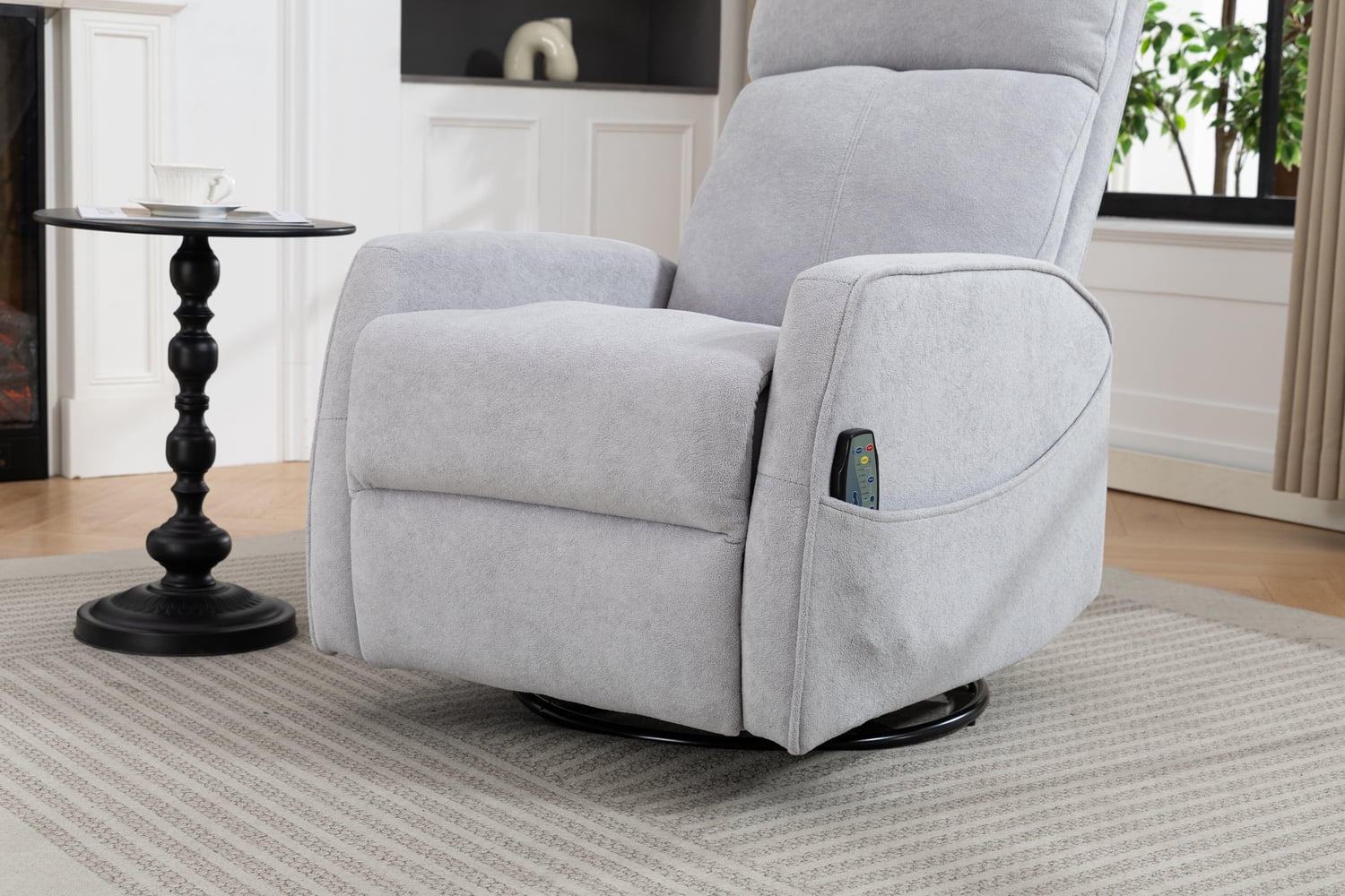 Leumius Glider Recliner Rocking Chair,360°Swivel Glider Rocking Chair,Upholstered Manual Recliner Chair for Nursery and Living Room,Grey