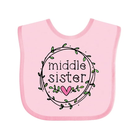 

Inktastic Middle Sister Leaves Circle Heart Girls Baby Bib