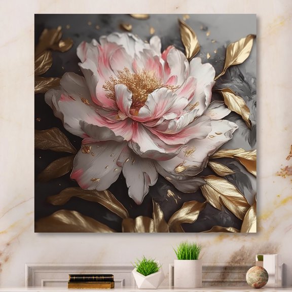 Designart "Peonies Blooming Pink Grey IV" Floral Peony Metal Wall Art Prints