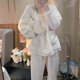 thumbnail image 2 of Conjunto de pijama de lana para mujer, ropa de dormir cálida de invierno, pantalones lisos de Piiama, 2 piezas, ropa de noche con bolsillo, traje de casa con cuello cuadrado, nuevo, 2 of 5