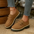 thumbnail image 6 of Womens Vintage Flock Loafers - Brown Platform Shoes with Double Buckle, Slip Resistant Chunky Sole, Comfy Retro Footwear (US 5.5-9.5),Size 36, 6 of 9