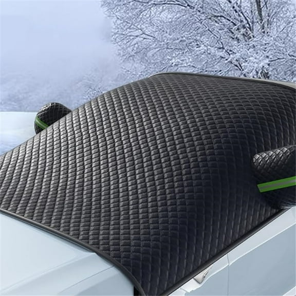 Car Frost Windscreen Cover for Winter, 3 Layers Thicker Ice Snow Protector Car Front Windshield Sunshade Cover with Reflective Stripes Univers- black