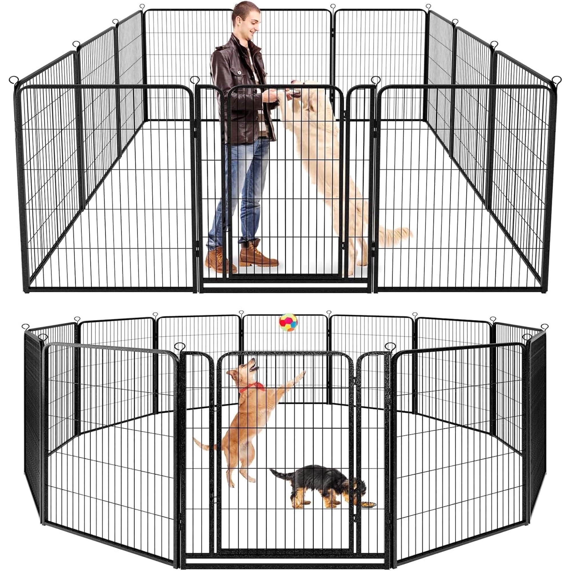 Dog Playpen Outdoor Extra Wide 12 Piece Panels Heavy Duty Dog Fence 47" Height Anti-Rust with Doors Portable for RV Camping Yard, Total 32FT, 79 Sq.ft, Snowy Black