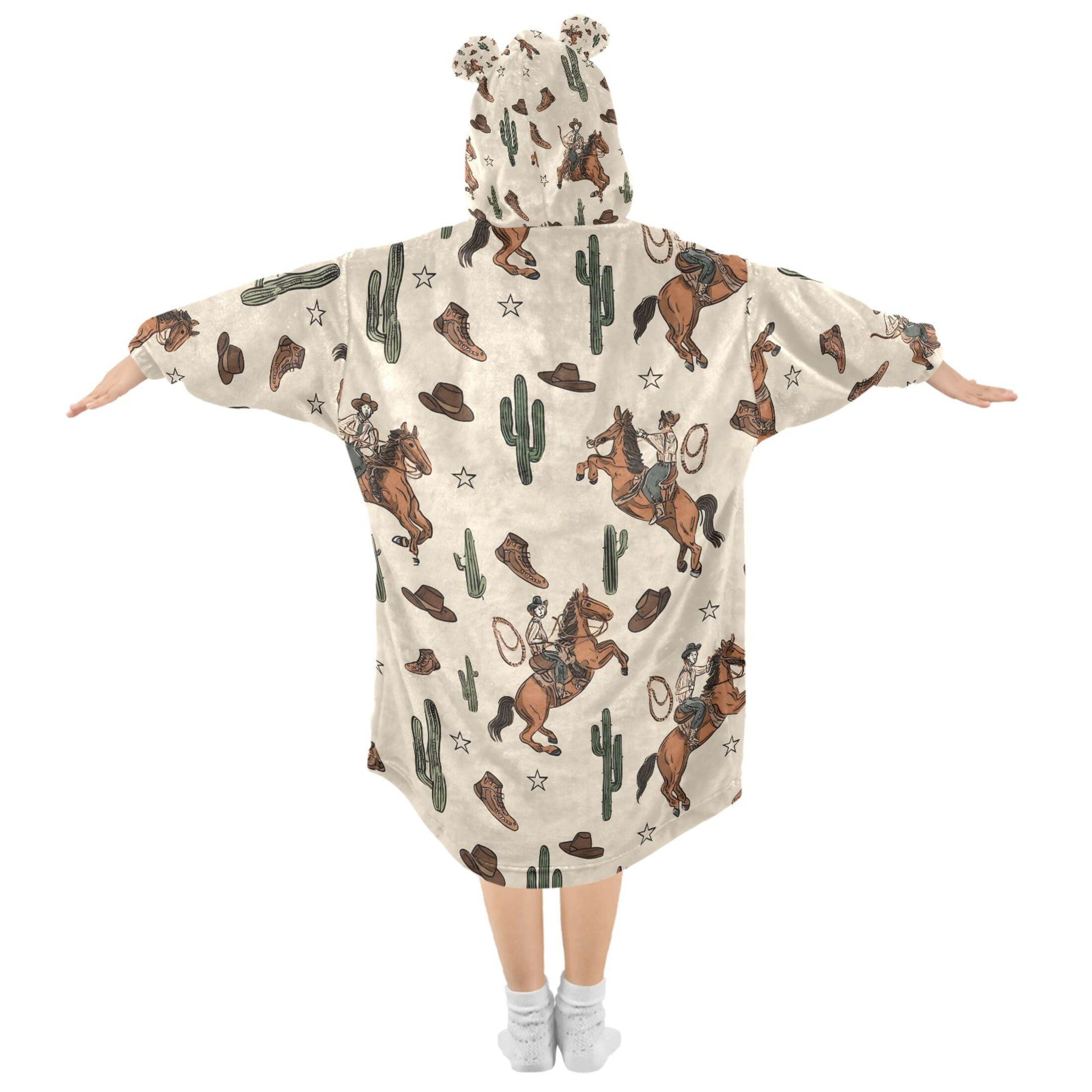 joogoo Wearable Blanket Hoodie for Cactus Cowboys Flannel Sherpa Pocket 3-14 YR S