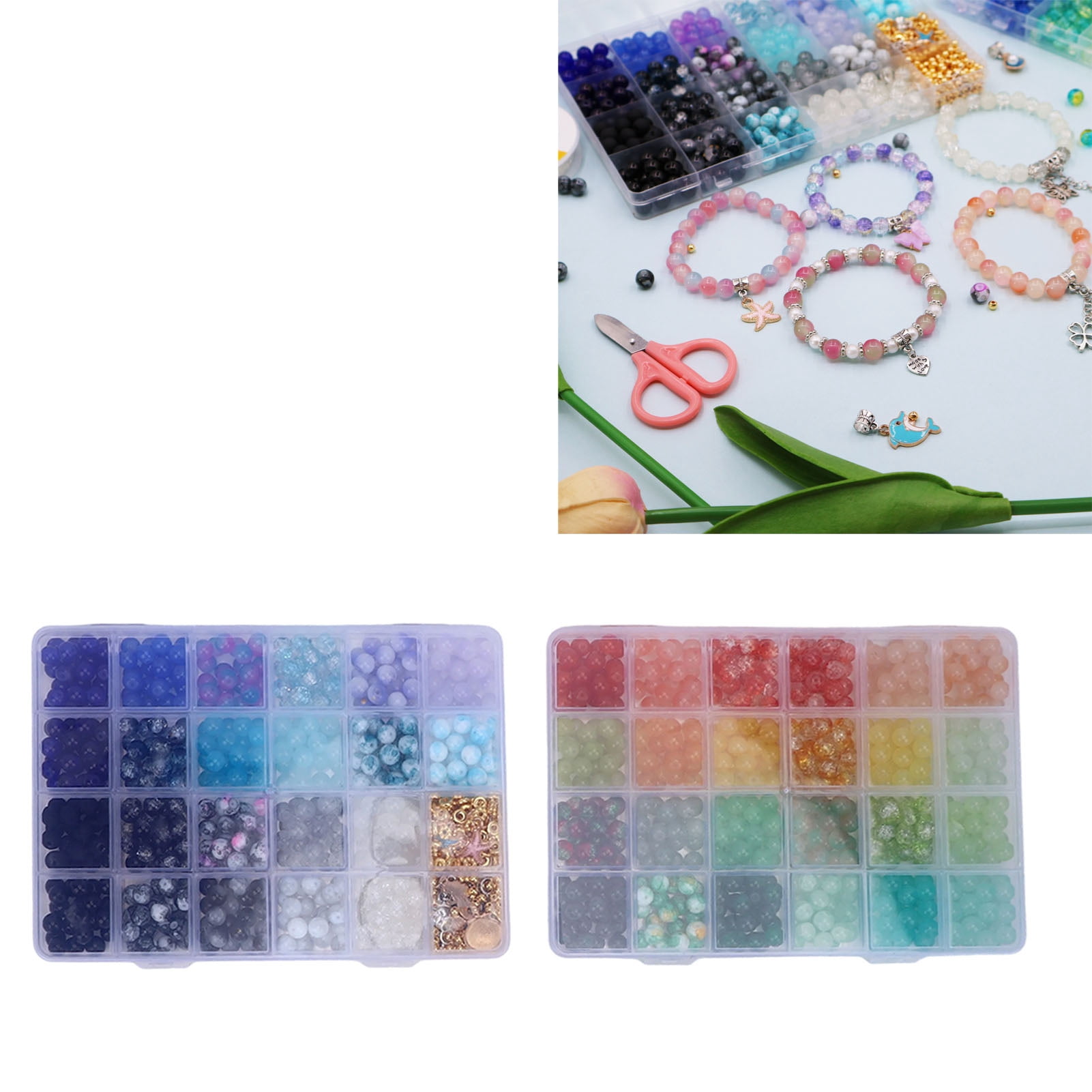 NFTIGB 1190Pcs Beading Craft Supplies 48 Colors Crackle Round Beads for Bracelet Jewelry Making Earrings Necklace Kits 8mm Spacer Charms Style 4