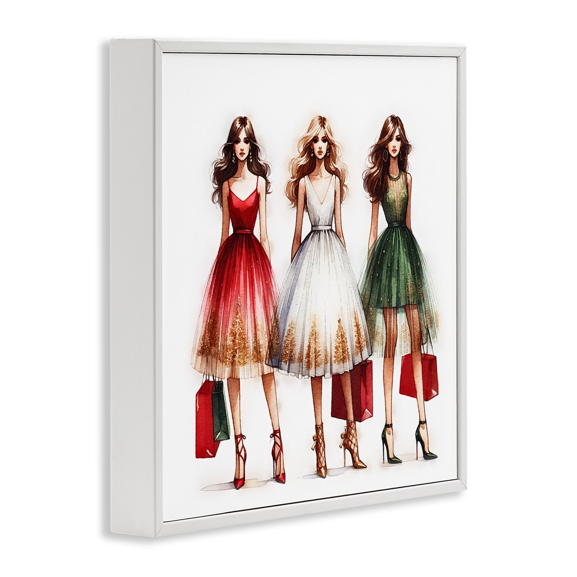 Stupell Industries Trendy Christmas Girls Holiday Painting White Framed Art Prints Wall Art, 24 x 24