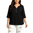 thumbnail image 3 of Kezqiaxn 3/4 Length Sleeve Womens Tops V-Neck Button Up Shirt Business Work Blouses Plus Size Clothes for Women, 3 of 6