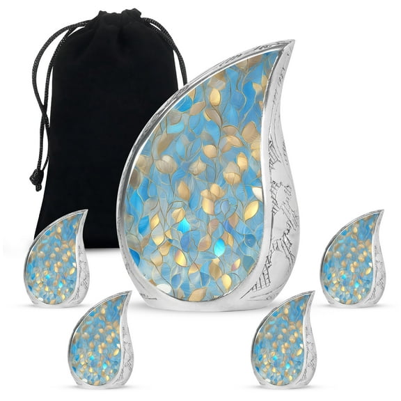 SABURIAL Blue Urn - Burial Urn for Human Ashes - Combo 3 - Large with 3 Inch Pack of 4 - Keepsake Urns for Adult Ashes - Adult Large Urns for Male & Female - Memorial Urns