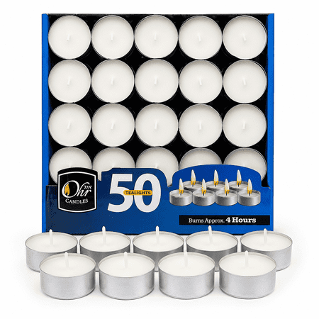 Ohr Candles White Tealight Candles, 50-Pack, 4-Hour Burn