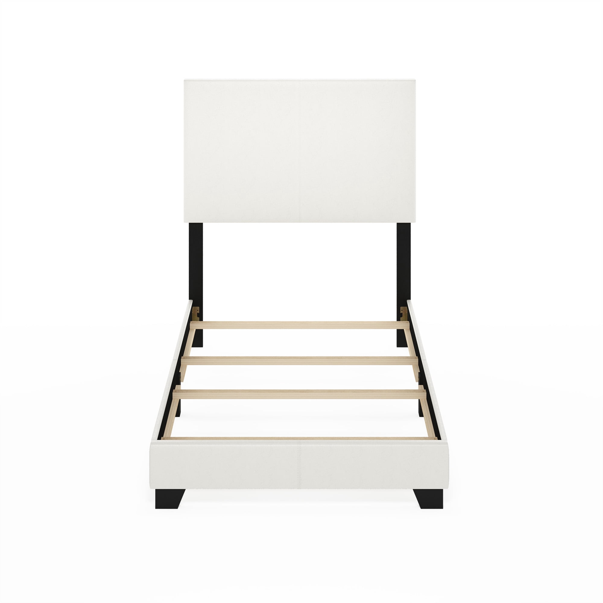 Furinno Pessac Upholstered Bed Frame, White PU Leather, Twin XL