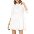 thumbnail image 3 of INSPIRE CHIC Women's Shirt Dress 3/4 Sleeve Button Down Mini Dresses S White, 3 of 9