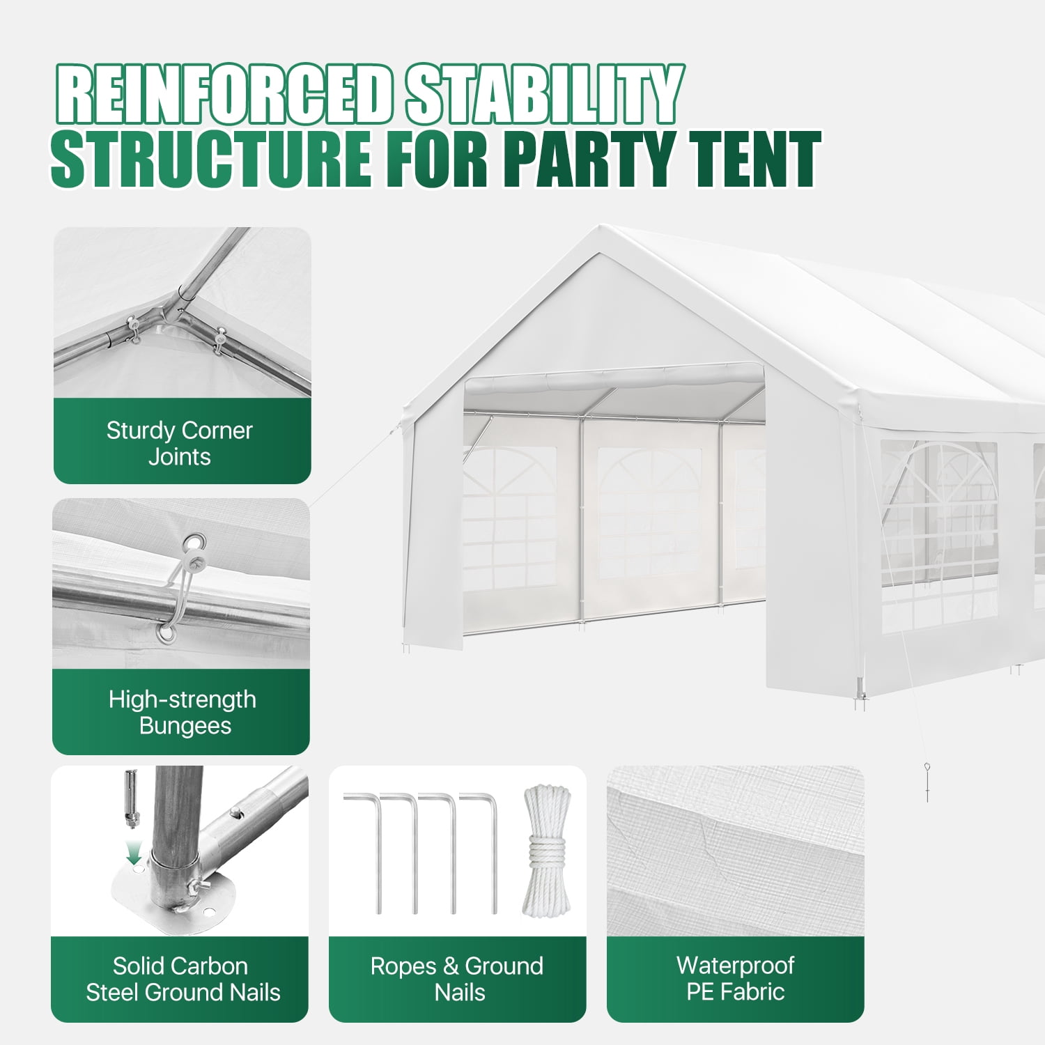 BaPiPro 20x20 FT Party Tent, Wedding Event Tent, Heavy Duty Large Tent for Outside Activity, Outdoor Commercial Canopy with Removable Sidewalls, White