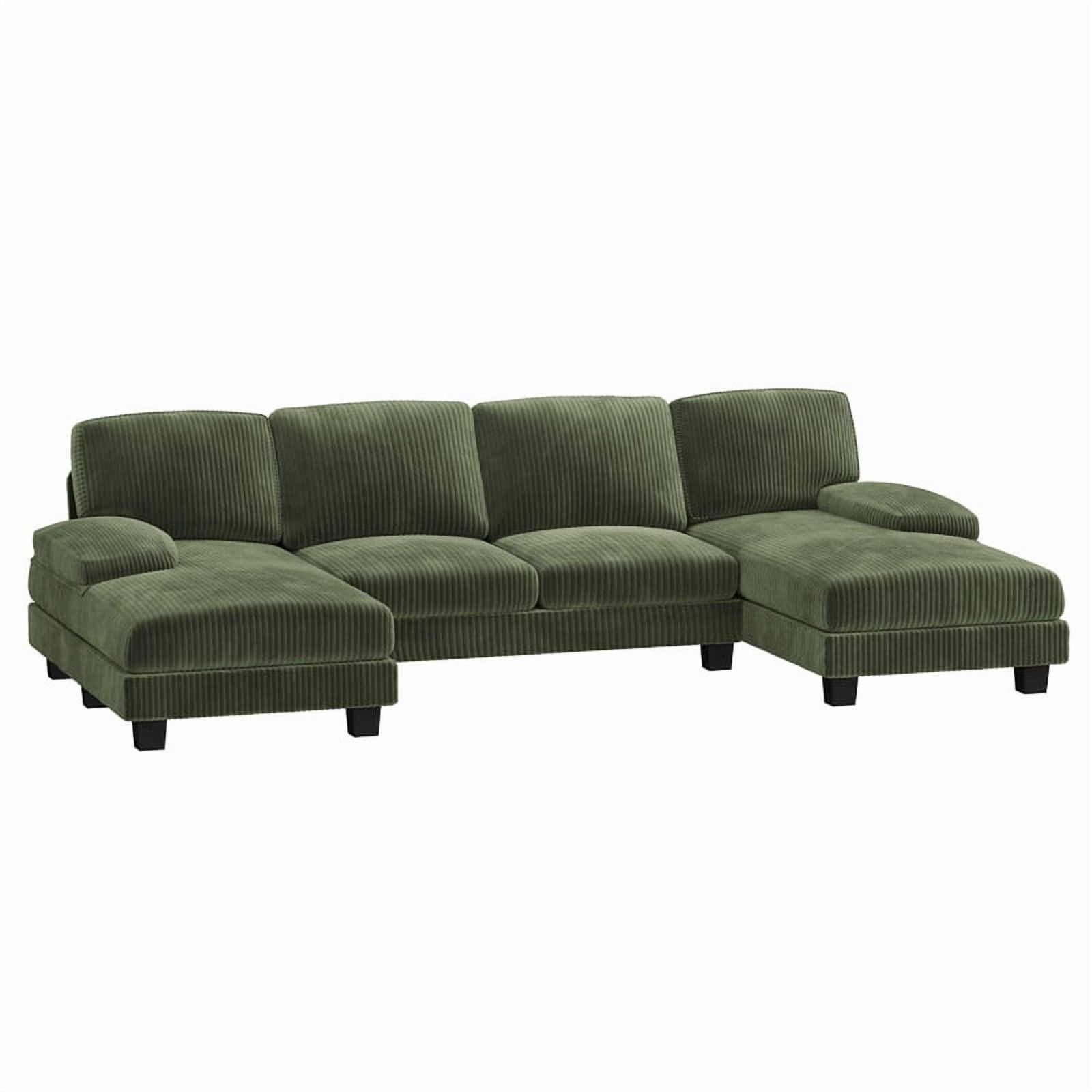 Furmax U Shaped Sectional Sofa Couch with Double Chaise for Apartments,Corduroy Green