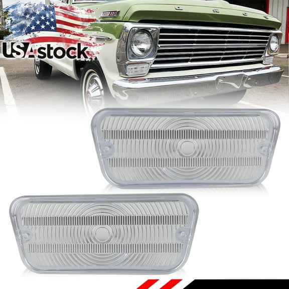 2PCS Clear Lens Front Bumper Turn Signal Lights Side Marker Lights Turn Warning Lights Parking Light Housings For 1967-1971 Ford F100 F-100 Truck No Bulb/Socket Included