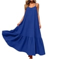 thumbnail image 2 of Women's Summer Maxi Dress Plus Size Solid Color Blackless Dress flowy Swing A Line Dress 2026 Casual Boho Sleeveless Spaghetti Strap Smocked Tiered Long Beach Sundresses for Women, 2 of 8