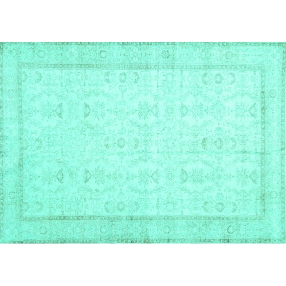 Ahgly Company Machine Washable Indoor Rectangle Abstract Turquoise Blue Contemporary Area Rugs, 6' x 9'
