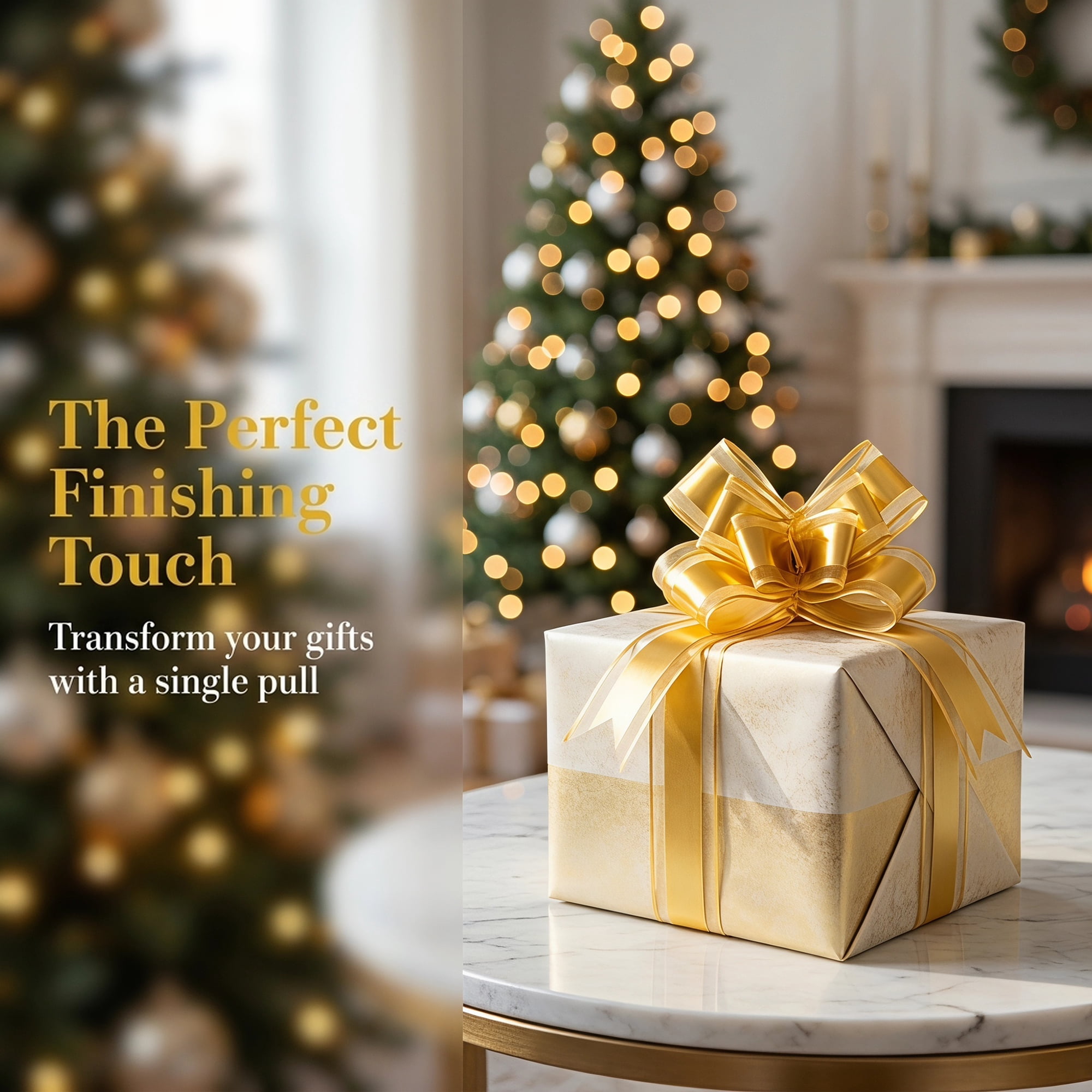 Unique Bargains Elegant Smooth Instant Pull String Flower Bows for Gift Wrapping Gold