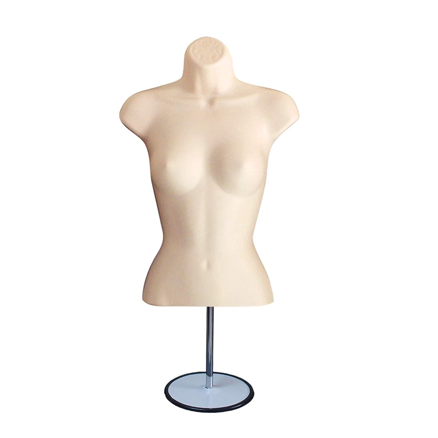 DisplayTown Flesh Male + Female Mannequin Hollow Back Body Torso Set w/ Metal Stand and Metal Pole & Hanging Hook, S-M Sizes