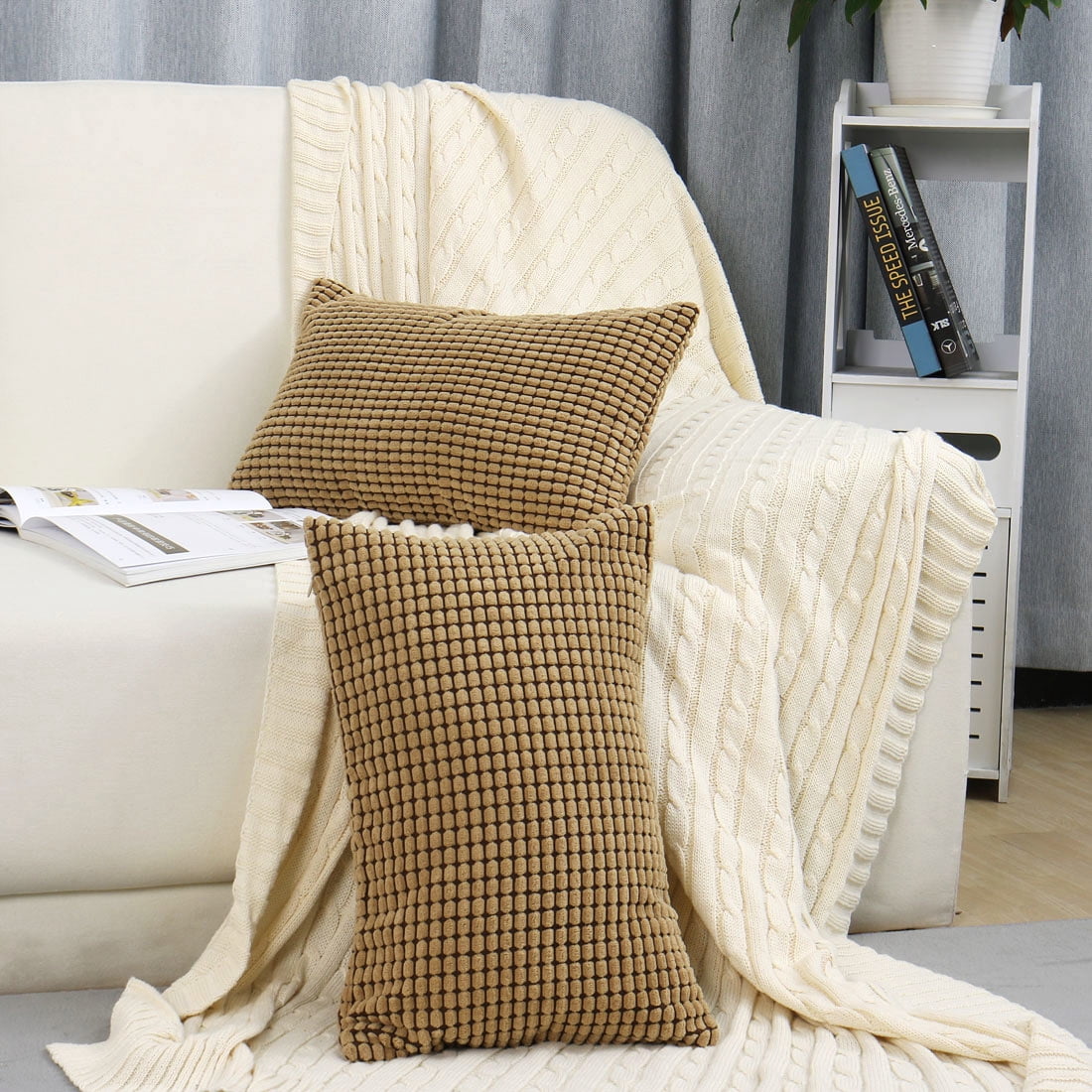 Unique Bargains Texture Solid Decorative Throw Pillow Cover Camel Color 12" x 18"
