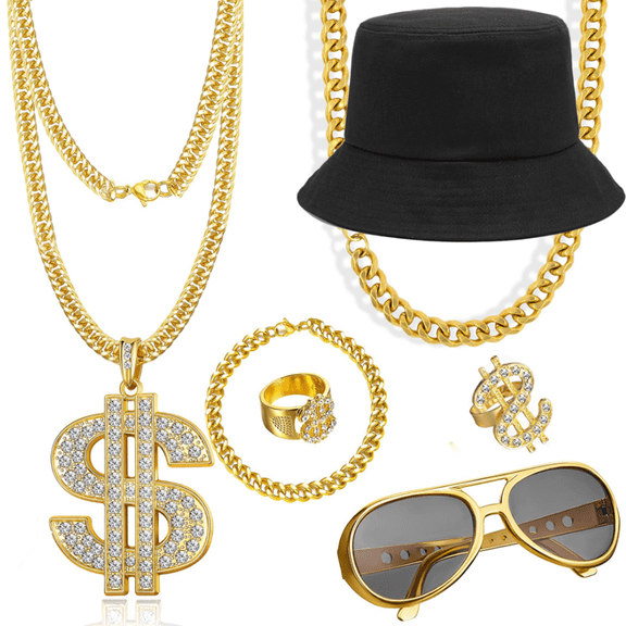 Hip Hop Costume Kit, 80s  90s Rapper Accessories, Hip Hop Punk Jewelry Set for Women Men