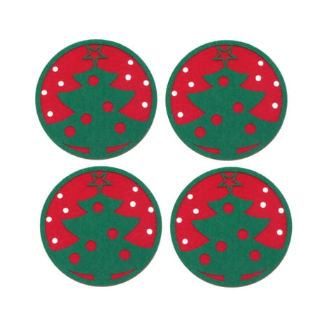 

Weis 4Pcs Felt Coasters Christmas Tree Shape Cup Mats Non-slip Heat Resistant Round Cup Holder Green