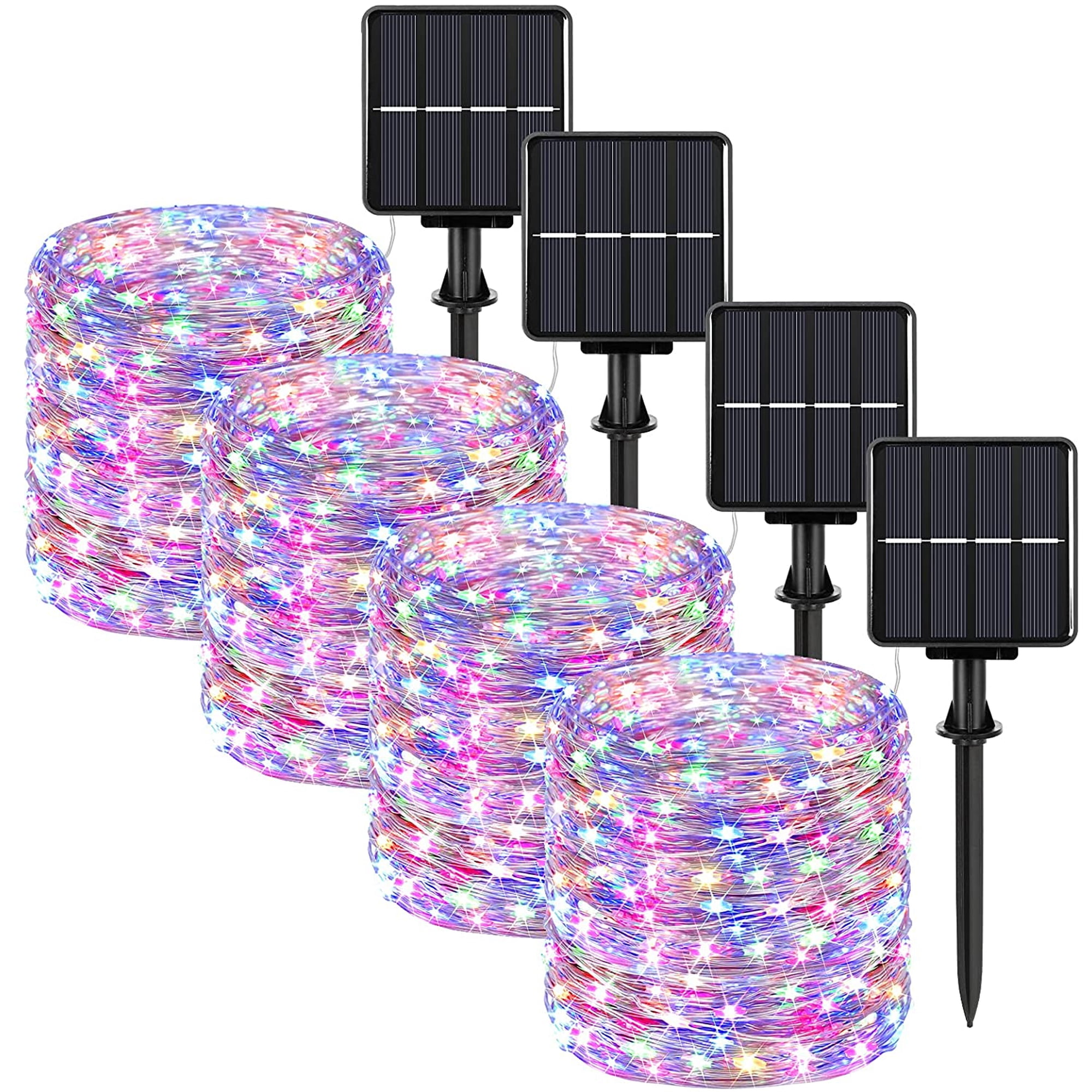4-Pack 23FT 50 LED Outdoor Twinkle Lights Waterproof, 8 Lighting Modes,Multicolor Copper Wire Lights for Deck Backyard Tree Garden Fence Pool Party