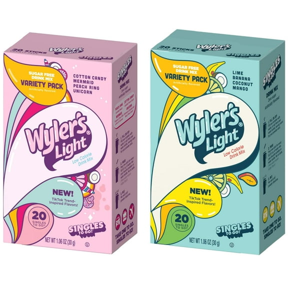 Wyler's Light TikTok Variety Pack Bundle, Trend Inspired Flavors, 1 Pink Variety Pack, 1 Blue Variety Pack, 20 Packets Per Box