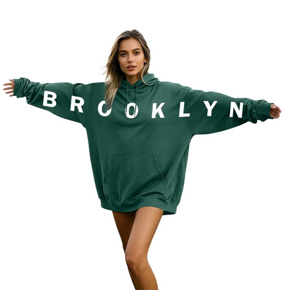 Bibifish Womens Hoodies "Brooklyn" Graphic Oversized Long Sleeve Hoodies With Pocket Loose Fit City Trips Street Style Urban Stylish Hooded Tops