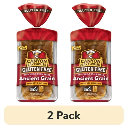 (2 pack) Canyon Bakehouse Ancient Grain Gluten Free Bread, 100% Whole Grain Sandwich Bread, Fresh, 15 oz
