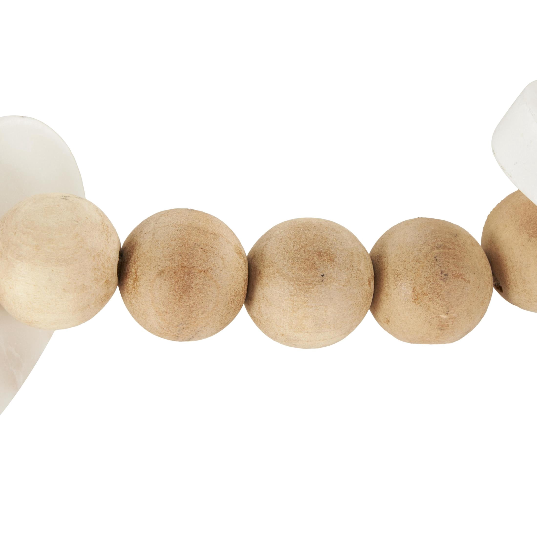 DecMode Handmade Light Brown Marble Heart Garland with Tassel with Knotted Brown Jute and White Accents