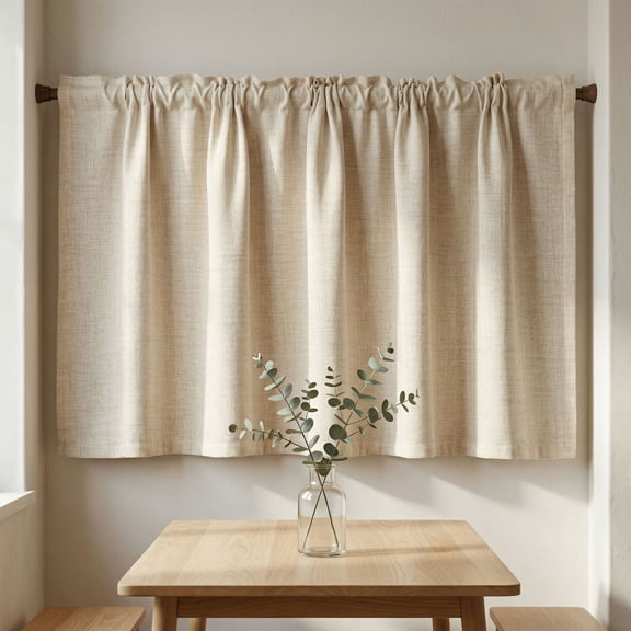 Cafe Curtains 29 Inch Length Half Window Curtain Farmhouse Short Linen Semi Sheer Curtains for Kitchen Bathroom Basement Small Window, Rod Pocket Tier Curtains 1 Panel W29XL29