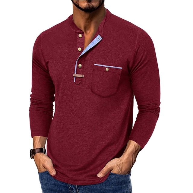 pstuiky camisa de manga larga para hombre, Cárdigan informal de color liso para hombre, con botones, bolsillo y mangas largas y cuello redondo top de hombre xl