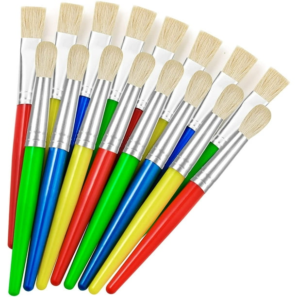 Pincel de pintura colorido para niños pequeños, 16 piezas de pinceles de pintura grandes lavables para niños, fáciles de limpiar y agarrar, pinceles de pintura preescolar redondos y planos sin cerdas