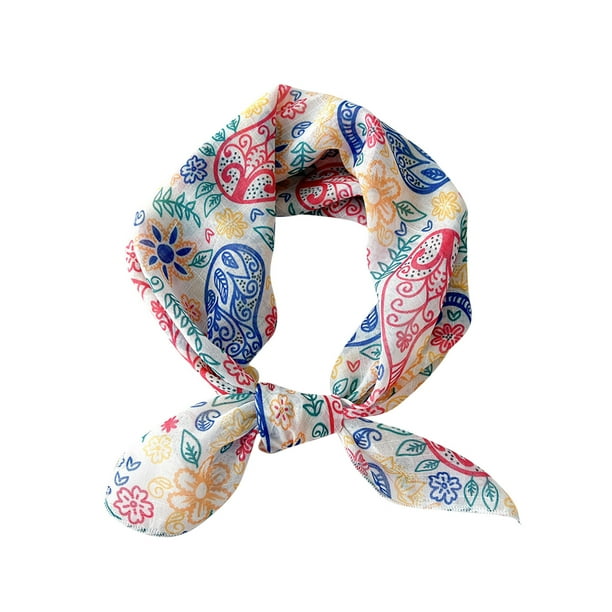 Bufandas de algodón y lino para mujer, bufanda pequeña de seda, bufanda con motivos literarios y temperamento, flores y pétalos, pañuelo decorativo para el cabello para mujer.