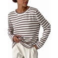 thumbnail image 2 of Womens Striped Soft Knit Pullover Sweater Loose Fit Shirts Brown L, 2 of 8