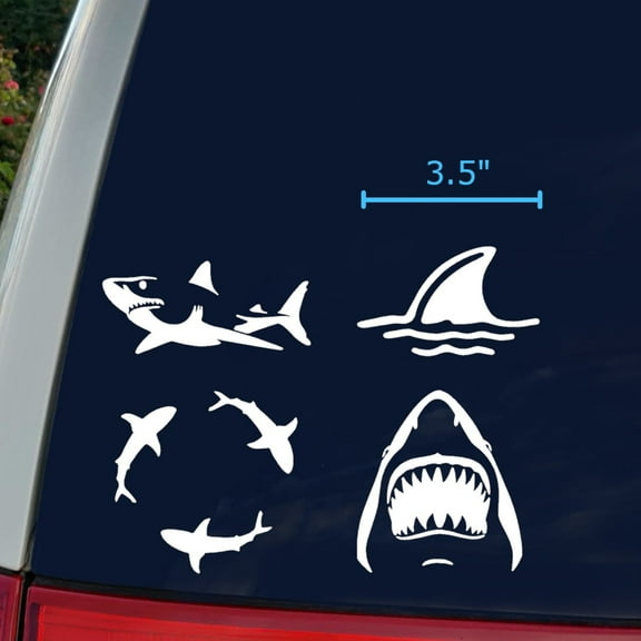 Shark Decals 4 Pack: Detailed Shark, Sharks Circling, Shark Fin, Shark Surfacing