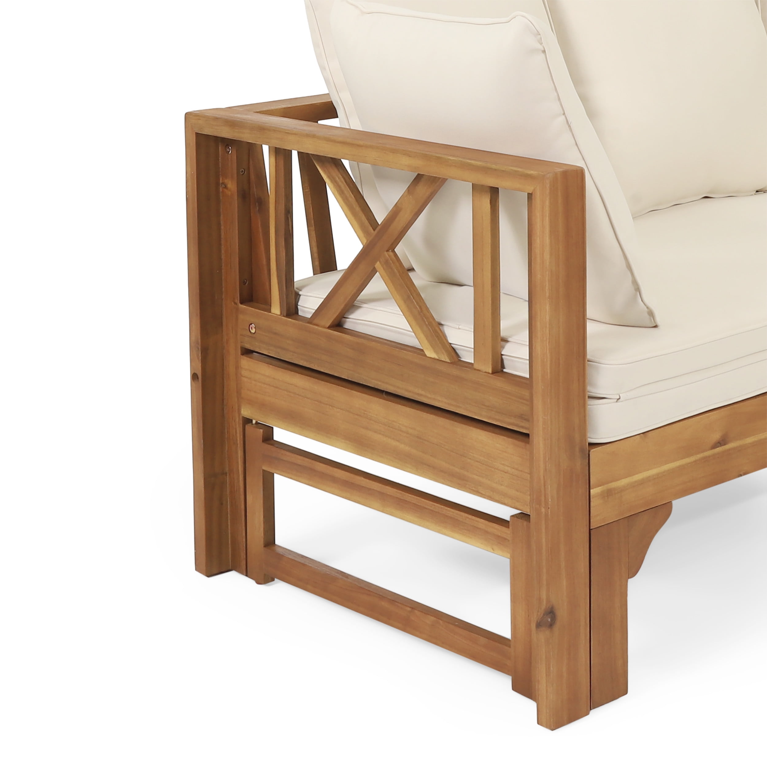 Reyes Acacia Wood Outdoor Extendable Daybed Sofa, Teak and Beige