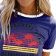 thumbnail image 2 of Camiseta de manga corta estampada para mujer, cuello redondo, camisa informal de verano, Tops para oficina, cita nocturna, salida nocturna, azul real M, 2 of 5