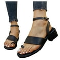 thumbnail image 3 of Clearance VerPetridure Women's Sandals Summer Casual able Open-toe Mid-heel Rubber One-line Buckle Sandals, 3 of 9
